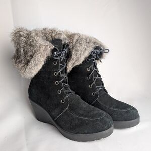 Suede And Real Fur Winter Boots Black And Gray Size 39 = 8-8.5 US Crampon System